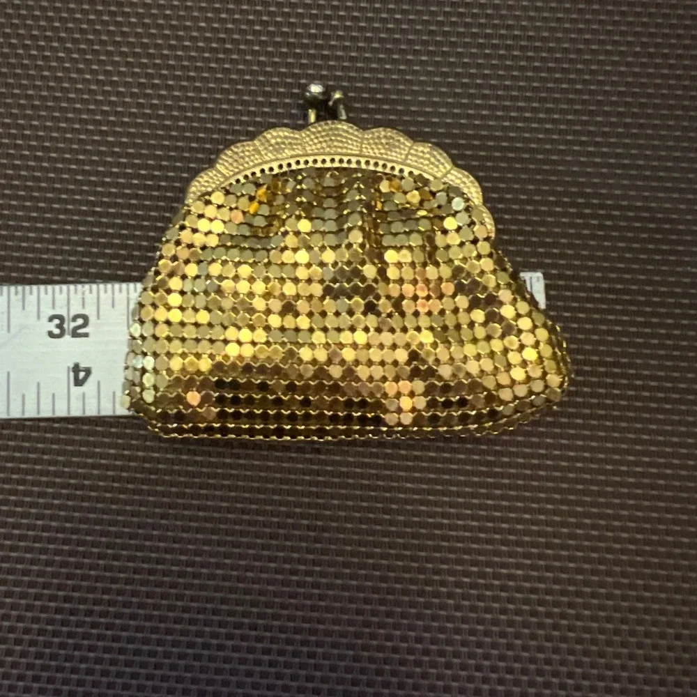Vintage Lorelle Bags Gold Metal Mesh Coin Purse Rhinestone Clasp West Germany